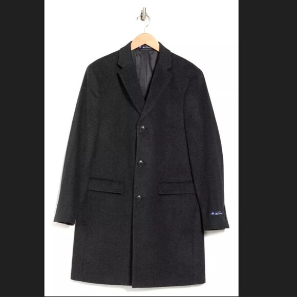 50R NWOT Ben Sherman Port Longline Wool Blend Coat in Charcoal/Black - Picture 1 of 8
